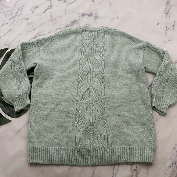 A New Day Target Womens Chunky Cardigan Sweater Size L Mint Green Cable Knit - Picture 8 of 12